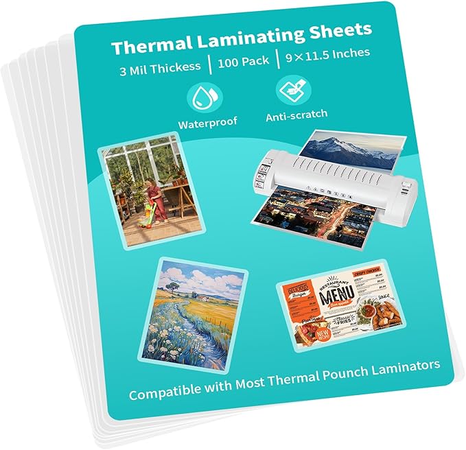 OausTect Thermal Laminating Pouches, 3 Mil Laminating Sheets, Clear 9 x 11.5 Inches Laminating Paper for Thermal Laminator, Holds 8.5 x 11 Inch Letter Size Sheets Lamination Sheet (100 Pack)