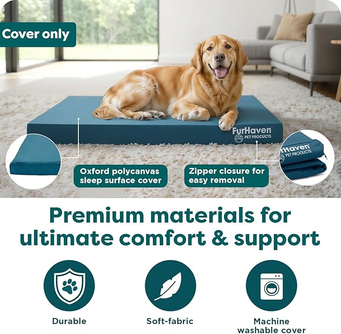 Furhaven Replacement Dog Bed Cover Water-Resistant Indoor/Outdoor Logo Print Oxford Polycanvas Mattress, Washable - Deep Lagoon, Large
