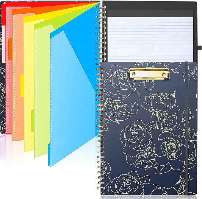 Sooez Clipboard with Refillable Notepad, Clipboard Folder with 10 Storage Pockets for Letter Size, Spiral Clipboards Notebook, Cute Portfolio for School Office Nursing