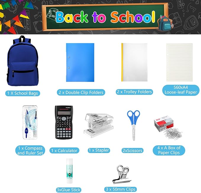 Gilprop 81 Pcs School Supply Kit with Backpack Back to School Supplies Bundle Bulk School Essentials for Elementary Middle High School Students Includes Folders Notebooks Pencils and More(Blue)
