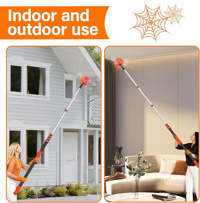 30FT Cobweb Duster with Extension Pole - High Reach Duster for High Ceilings & Outdoor Use - Telescoping Pole 5-24 Ft, Soft Bristles Cobweb Cleaner - 3/4" Acme Universal Thread