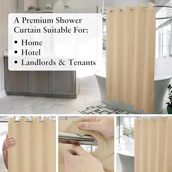 River Dream Extra Long No Hook Beige Shower Curtain or Liner - Soft Microfiber 84" Long Fabric Shower Curtain Liner Set, Machine Washable & Water Repellent, Beige, 71x86