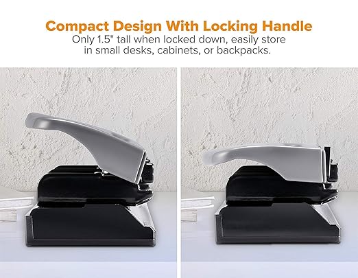 Bostitch Office Premium 3 Hole Punch, 12 Sheet Capacity, Metal, Rubber Base, Easy-Clean Tray, Silver, Gray
