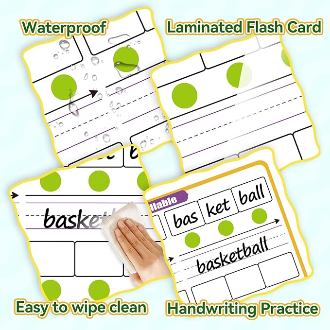 12 Pack Phonemic Awareness Dry Erase Flash Card,Phonics Games Science Reading Manipulative Speech Therapy Material Elkonin Box 1st Grade Classroom Must Haves Teacher Homeschool Supplies