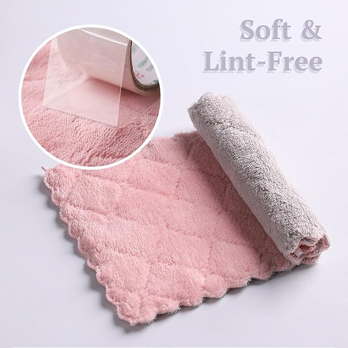 Microfiber Cleaning Cloths - Super Absorbent, Streak-Free & Lint-Free Towels for Glass, Kitchen & Home (Gray, Purple, Pink, Green) (10pcs)