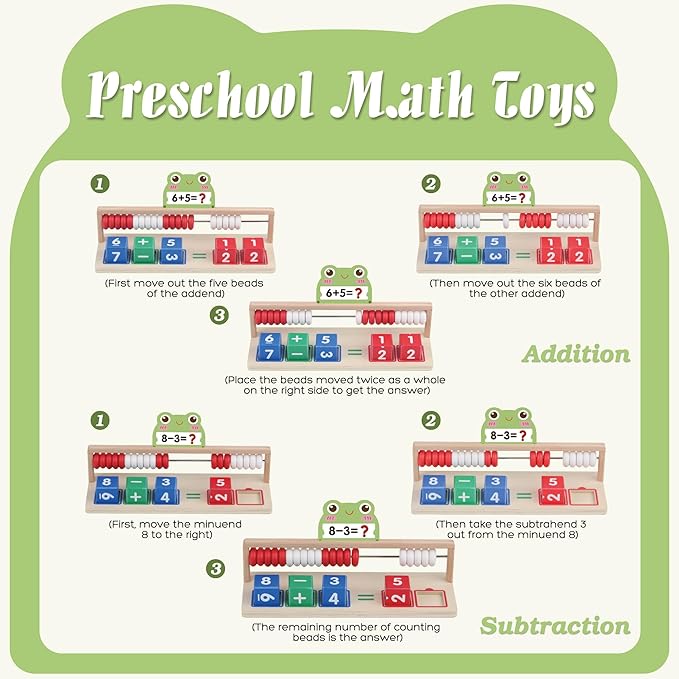 Wooden Math Learning Toys, Number Blocks Toys, Abacus for Kids Math,Montessori Toys for 3-5 Year Old Boys Girls Birthday Gifts