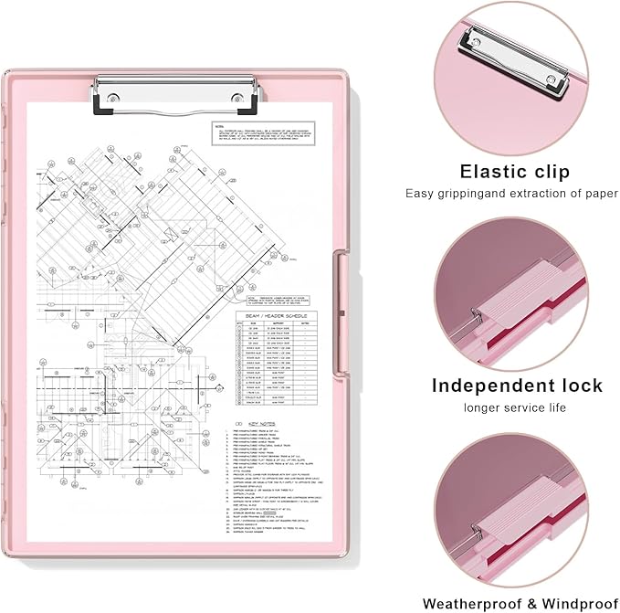 Hongri Clipboard with Storage, Pink 8.5 x 11 Folder Nursing Side Opening, Heavy Duty with Dual Compartment, Smooth Writing for Teachers, Classroom, Size 13.3 x 9.4 x 1.5 in, Office & School Supplies