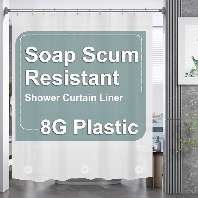 AmazerBath Plastic Shower Curtain 84 Inches Long, 72 x 84 Frosted Weighted Extra Long Shower Curtain, PEVA Heavy Duty Tall Bathroom Curtains with 3 Big Clear Weighted Stones and 12 Grommet Holes