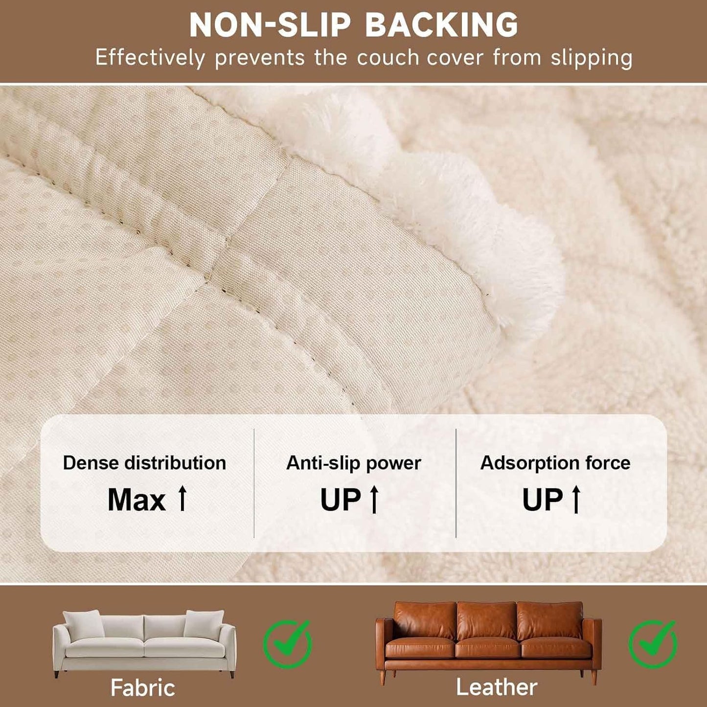 OTOB Couch Covers for 3 Cushion Couch Sofa Pet Friendly, Washable & Non Slip Geometric Jacquard Modern Plush Fuzzy Sofa Slipcovers Protector, All Season Soft Pet Couch Cover (Coffee, 27.6"x82.7")