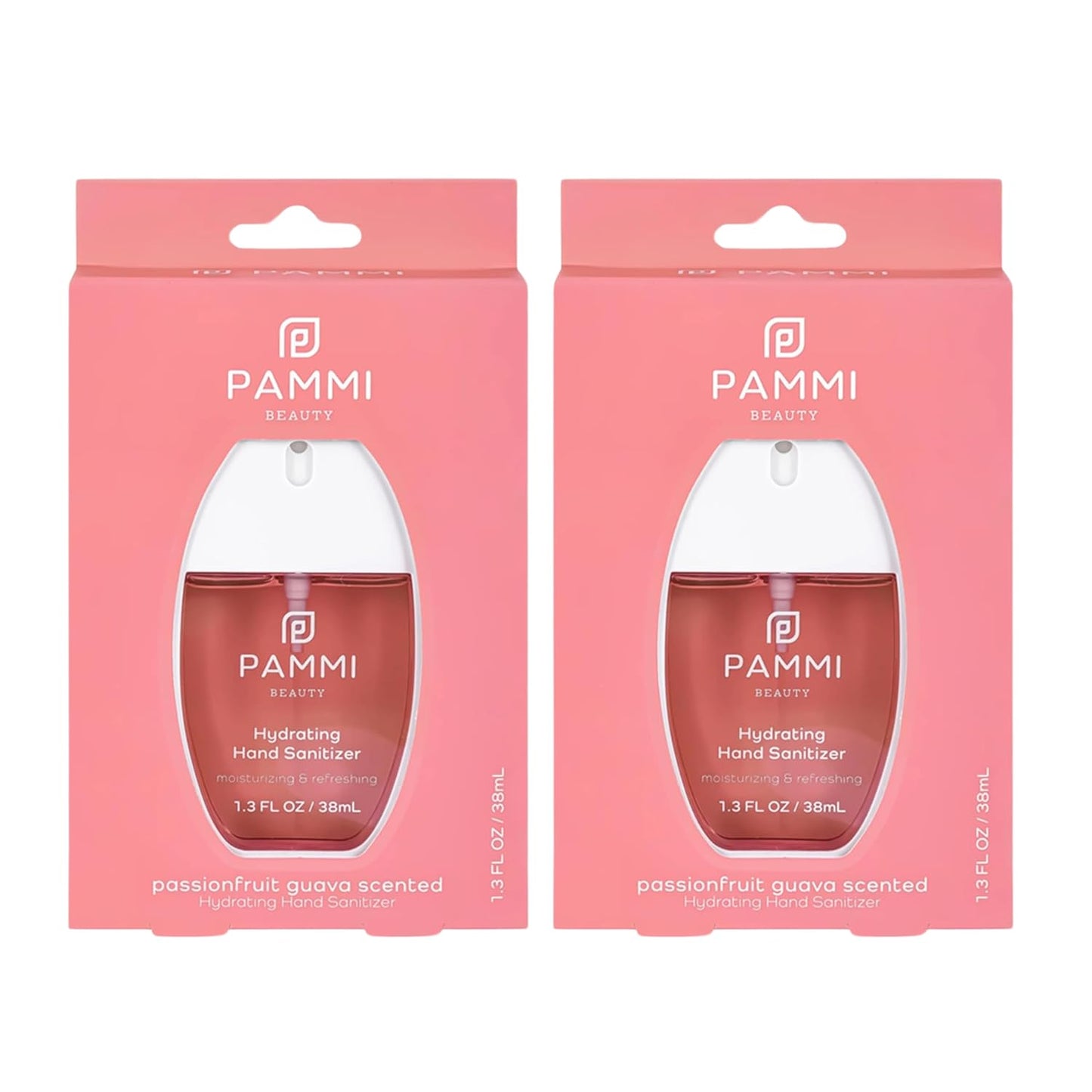 PAMMI Power Mist Hydrating Hand Sanitizer Spray, Portable Travel Size Pocket Hand Sanitizer, Scented Handsanitizer Mini Spray For Car - 600 Sprays (2 Packs (Guava))