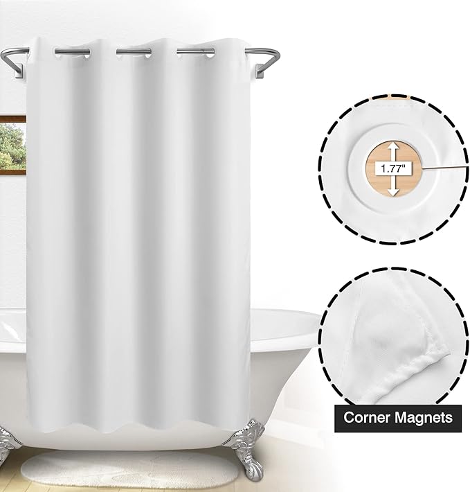 River Dream Stall Size Fabric Shower Curtain No Hooks or Liner Needed - Soft Shower Stall Curtain 54" x 78" Hotel Grade, Waterproof & Machine Washable, White, 54x80