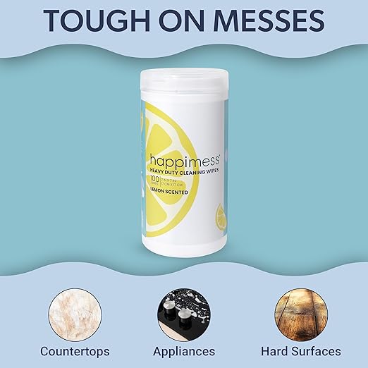 happimess WPE1002A All-Purpose Cleaning Wipes, Heavy Duty Multi-Surface Household Wipes for Kitchen and Bathroom, Fresh Lemon Scent, 100 Count