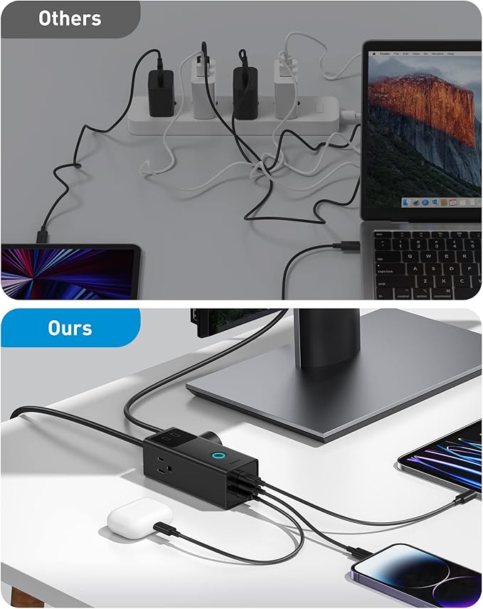 Baseus Power Strip PD40W USB C Charger Extension Cord with 3 AC Outlets & 3 USB Port Fast Charging Charging Station for Office Dorm Room Home