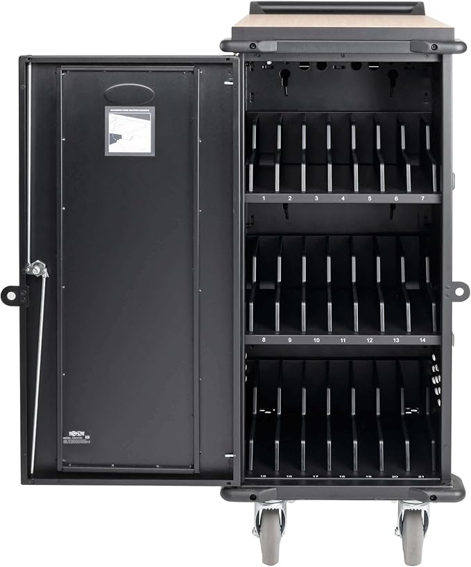 Tripp Lite 21-Port AC Mobile Charging Cart Storage Station for Chromebooks, iPads, Laptops, Tablets, Black (CSC21AC)