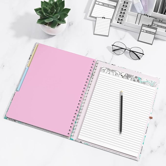 Rimilak Spiral Clipboard Folio with Refillable Lined Notepad, 14.5 x 9.8 In, Hardcover Cover with 5 Interior Pockets, Elastic Band and Pen Loop Series. Cute Stylish Clipfolio, Mandala Flower
