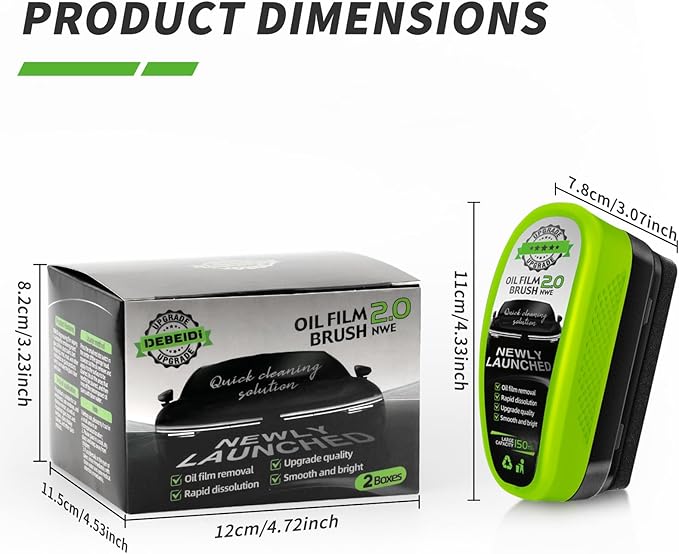 Kwak's Automotive Oil Film Cleaning Brush,Glass Oil Film Remover for Windshield Improves Clarity and Visibility,Prevents Rain and Stain 2 Set (150ml)