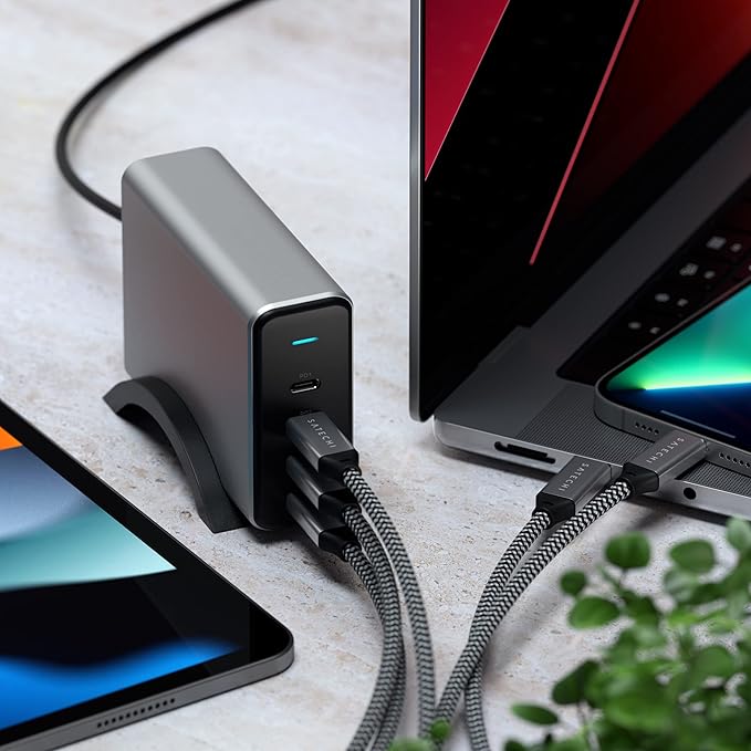 Satechi 165W USB C 4-Port GaN Charging Station, 4 USB-C PD, Laptop Charger, for MacBook Air/Pro M5/M4/M3, iPad Air/Pro M5/M4/M3, iPad 11th gen, iPad mini, iPhone 17/16 Galaxy S25, Windows