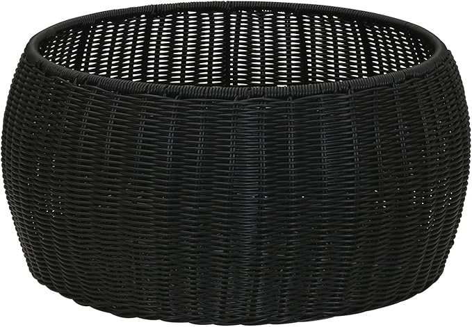 Household Essentials Handwoven Resin Storage Stool Ottoman, Black