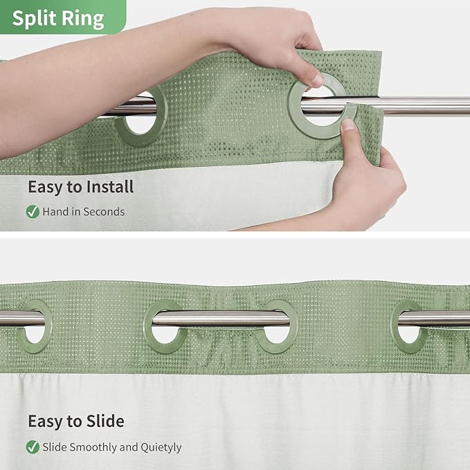 Extra Long No Hook Shower Curtain with Snap-in Fabric Liner Set,Sage Green Waffle Weave Shower Curtains for Bathroom,Hotel Luxury Decor Bathroom Curtain Set,Waterproof & Washable,71Wx86H