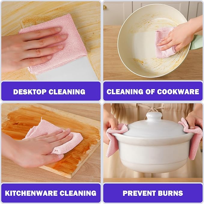 55 Pack Microfiber Cleaning Cloth Roll, Tear Away Reusable Towels, 11" X 9", Ultra Absorbent & Lint Free Microfiber Cloth for Cleaning Cars, Kitchen, Window, Home and Shop (Pink, 9"X11"-55PK)