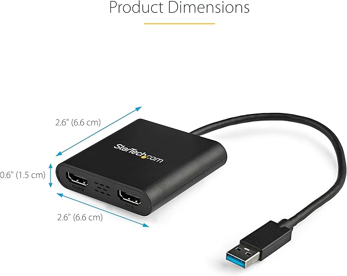 StarTech.com USB 3.0 to Dual HDMI Adapter, USB to 2x HDMI Monitor Converter for Windows, TAA (no support for macOS/ChromeOS/Linux)