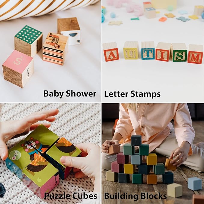 Wood Cubes Wooden Blocks for Crafts 1/2 inch, 200 PCS Small Blank Wood Blocks Wooden Cubes for Crafting, Baby Shower, Unfinished Plain Squares for Counting Blocks, Alphabets Letters, Stamps, Dice