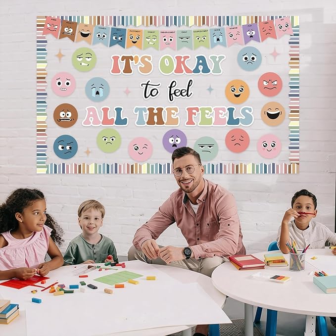 Boho Feeling Bulletin Board Set Mental Health Classroom Decorations Growth Mindset Posters Back to School Wall Art Decor Boho Emotion Cutouts Feeling Chart for Kids Teacher School Calm Corner Supplies