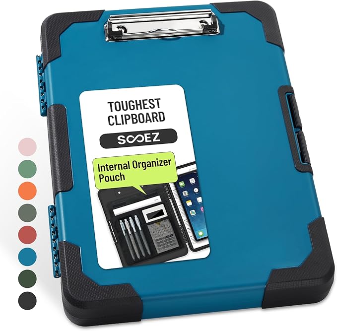 Sooez Toughest Clipboard with Storage, Internal Pen Pouch Included, Letter/ A4 Size, Shockproof Heavy Duty Plastic Clip Boards 8.5x11”, High Capacity Clipboards Box Case for Contractor Trucker Driver