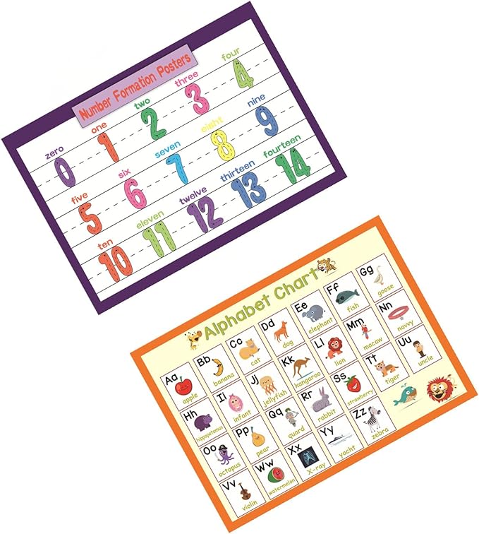 LUGMAZU 4 Pcs/Set Cursive Alphabet、Number、abc letter poster for Classroom Wall | Learning Posters for Decorations Organization,8.47x11.8in