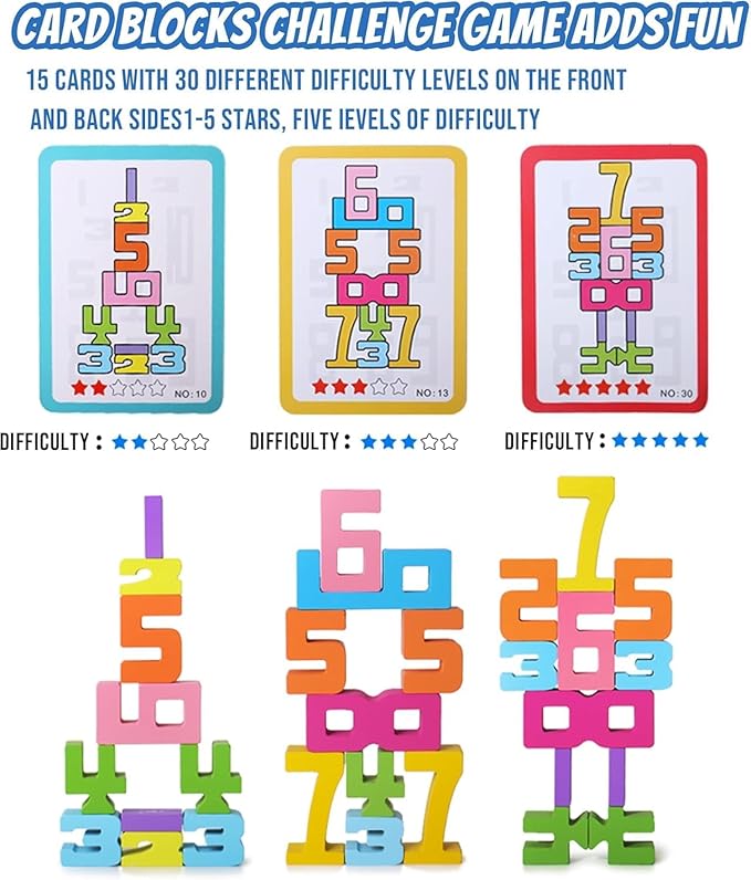 20PCS Montessori Inspired Wooden Number Building Blocks-Math Stacking Number Blocks for 3+ Years Old Kids 1-10 Number Game Balance Competition Toy – Unlock Your Kids Potential