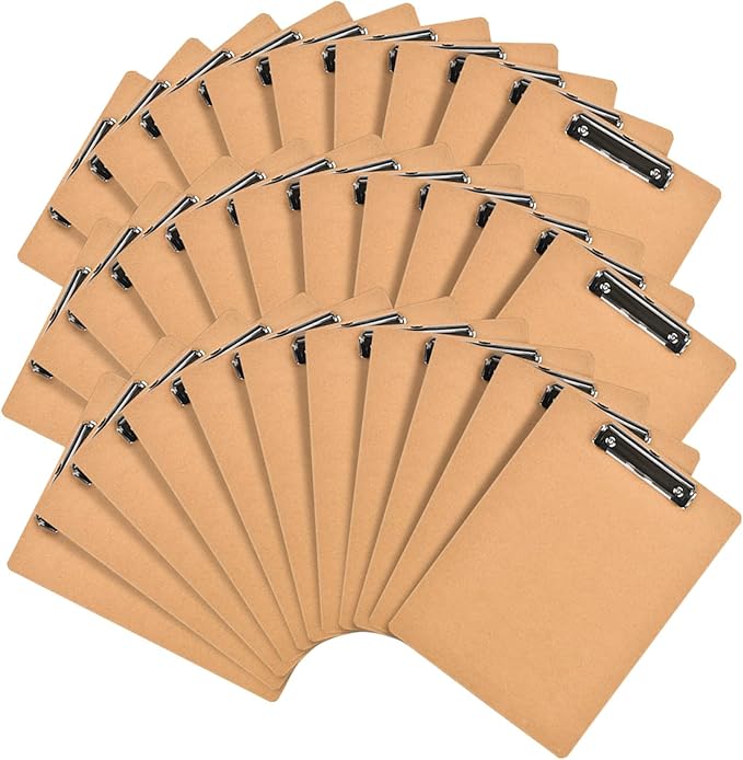 6 x 9 Clipboards Bulk, 32 Pack Small Clip Board, A5 Letter Size Wooden Hardboard Kids Clipboard Pack for Classroom, Party, Home, Brown