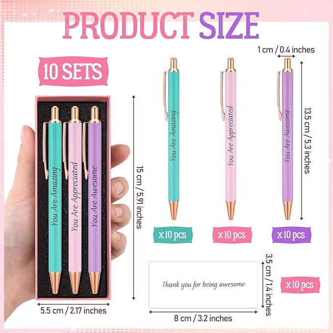 Tenceur 50 Pcs Pink Thank You Gifts for Women Bulk Employee Appreciation Gift Set with 30 Luxury Ballpoint Pens 10 Greeting Cards and 10 Gift Boxes for Teacher Nurse Coworker Volunteers(Christian)