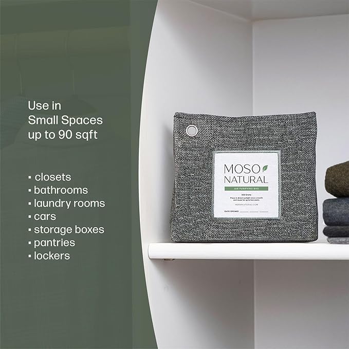 Moso Natural Air Purifying Bag 300g (10.58oz) Premium Bamboo Charcoal Odor Absorber for Home & Pet, Closet Odor Eliminator & Small Room Deodorizer, Unscented Charcoal Bags Last 2 Years (2 Pack)