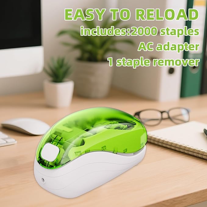 Electric Stapler，Including 2000 Staples and 1 Staple Remover, Suitable for Palm Size and high Comfort，25 Sheet Capacity, AC Adapter or Battery Powered，Battery not Included