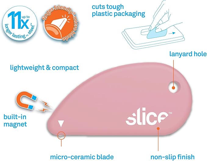 Slice Micro Safety Cutter | Safe Ceramic Box Cutter Lasting 11x Longer than Metal | Keychain Box Opener | Combo Pack | Mint + Dusty Rose