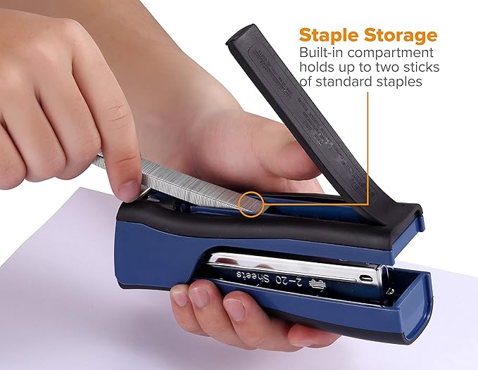 Bostitch Office Dynamo Stand-Up Stapler with Built-in Pencil Sharpener, Staple Remover and Staple Storage, Navy Blue (KT-B696-BLUE)