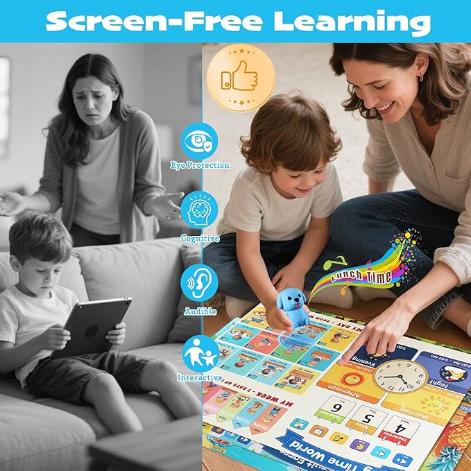 Learning Poster Mat with Talking Pen for Preschool Early Education Learning Toys, Talking Posters for Toddlers Ages 2-4 Grandkids, Interactive Sensory Autism Toys for Birthday Gifts