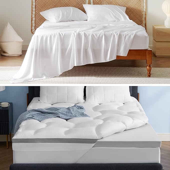 Bedsure Save $11 Bundle 2: 1 Sheets King + 1 Memory Foam Mattress Topper King
