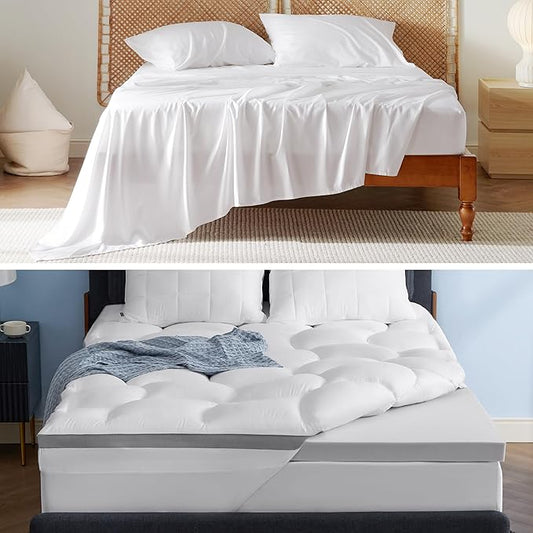 Bedsure Save $11 Bundle 2: 1 Sheets King + 1 Memory Foam Mattress Topper King
