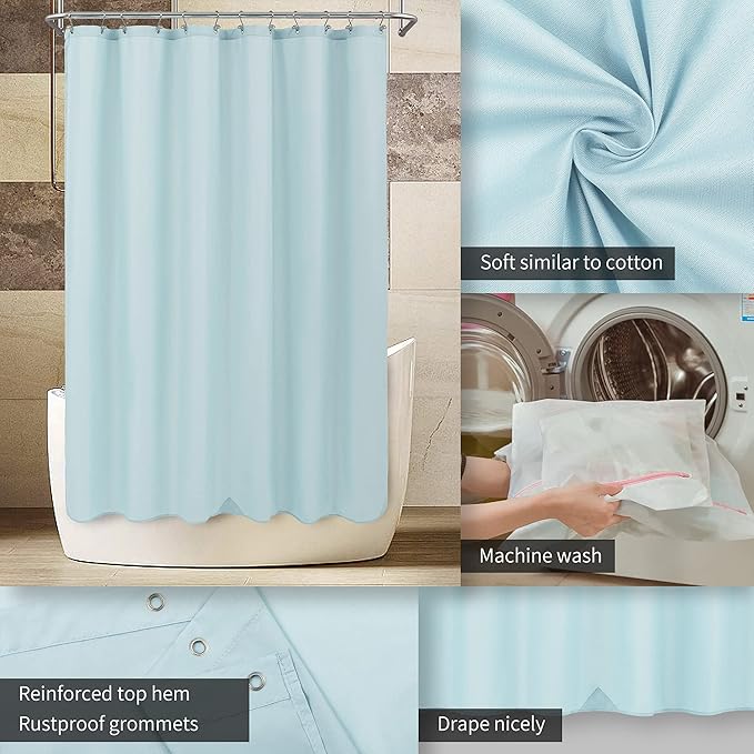 ALYVIA SPRING Long Fabric Shower Curtain Liner Waterproof - 72" x 74", Soft & Lightweight Longer Shower Curtain with 3 Magnets, Machine Washable - 72x74, Blue