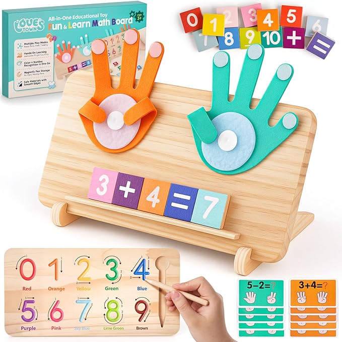 LovesTown Preschool Learning Toys, Educational Math Manipulatives Finger Counting Blocks, Tracing Number for Toddlers, Homeschool Classroom Supplies Birthday Boys Girls Gifts