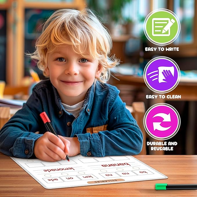 SCRIBBLEDO Phonemic Awareness Sounds & Blends Dry Erase Sheets 9”x12” Phonics Learning English Syllables Letter Practice Homeschool Teacher Student Supplies Classroom Pack of 10