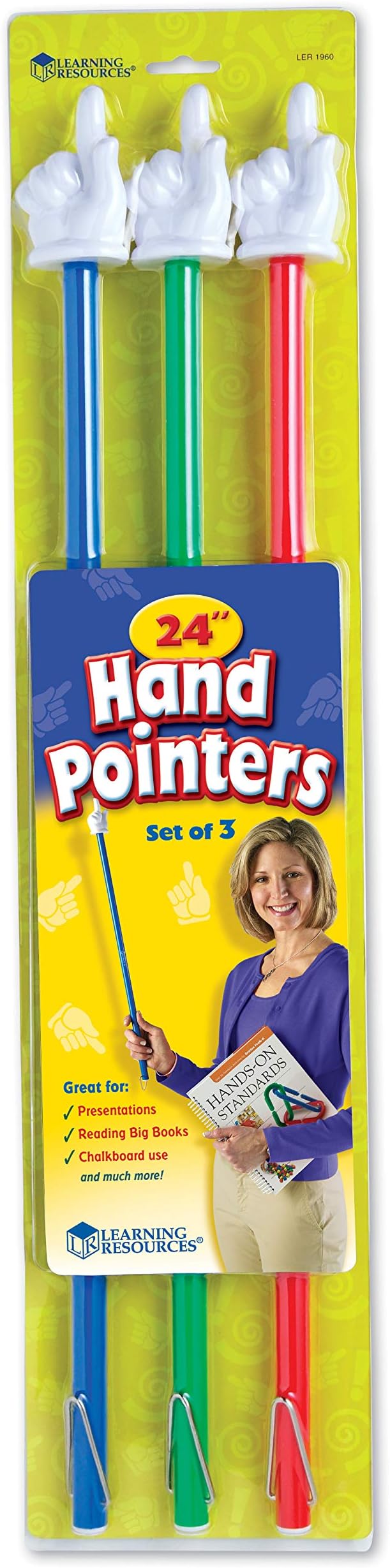 Learning Resources 24-Inch Hand Pointers, Whiteboards, Presentation, Classroom Accessories, Teacher Aids, Set of 3, Grades PreK+, Ages 3+