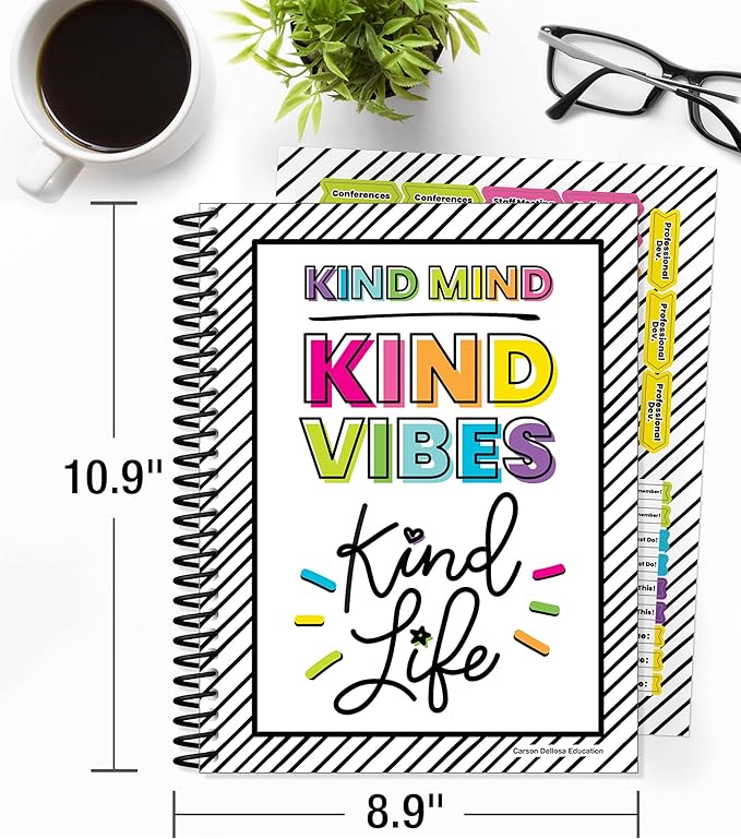 Carson Dellosa Kind Vibes Teacher Planner 2025-2026, Undated 8" x 11" Lesson Plan Book With Stickers, Class Schedule and Weekly Calendar School Supplies, Classroom Must Haves and Homeschool Essentials