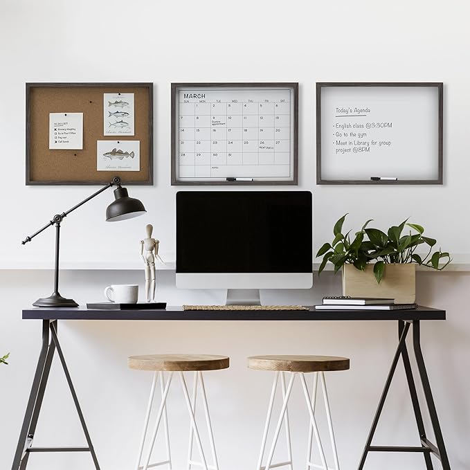 Mikasa Office Boards with Gray Border, Cork, White Board and Calendar White Board, 16.93x1.57x21.06 Inch, Set of 3