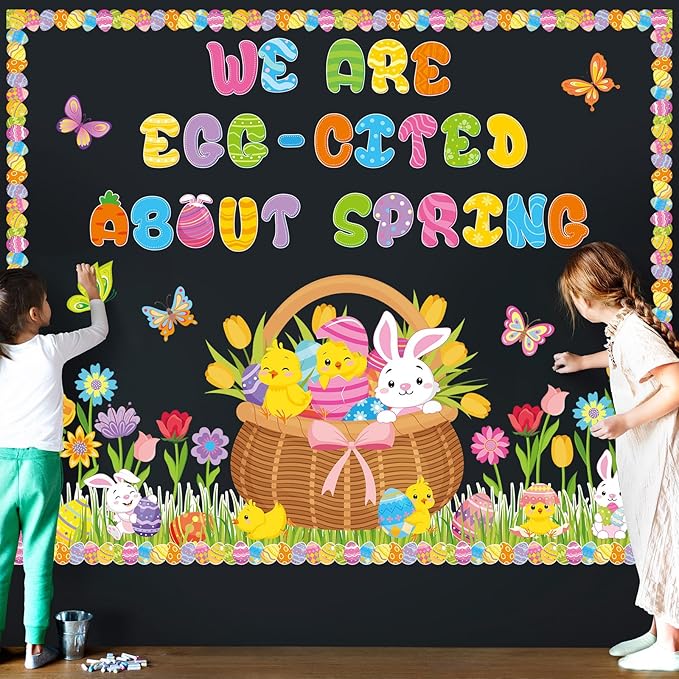 Pasimy Easter Bulletin Board Decorations Set Christian Easter Classroom Decorations Easter Bunny Egg Paper Cut Outs for School Nursery Spring Easter Birthday Party Supplies(Bunny)