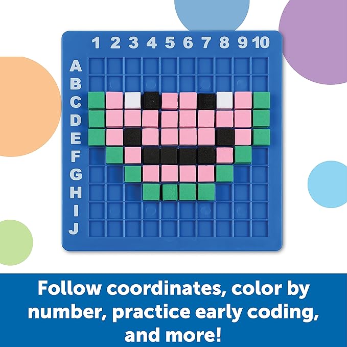 Learning Resources STEM Explorers Pixel Art Challenge - Science Kits & STEM Activities for Kids, Pattern Blocks, Fine Motor Skills, Math Manipulatives, Sorting and Counting, Gifts for Boys and Girls