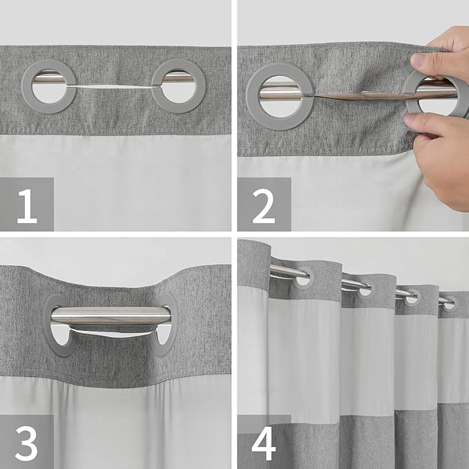 Stall No Hooks Needed Linen Textured Shower Curtain with Snap-in Fabric Liner Set,Hotel Luxury Decor Shower Curtains for Bathroom,Waterproof & Washable,60Wx74H,Grey/Gray