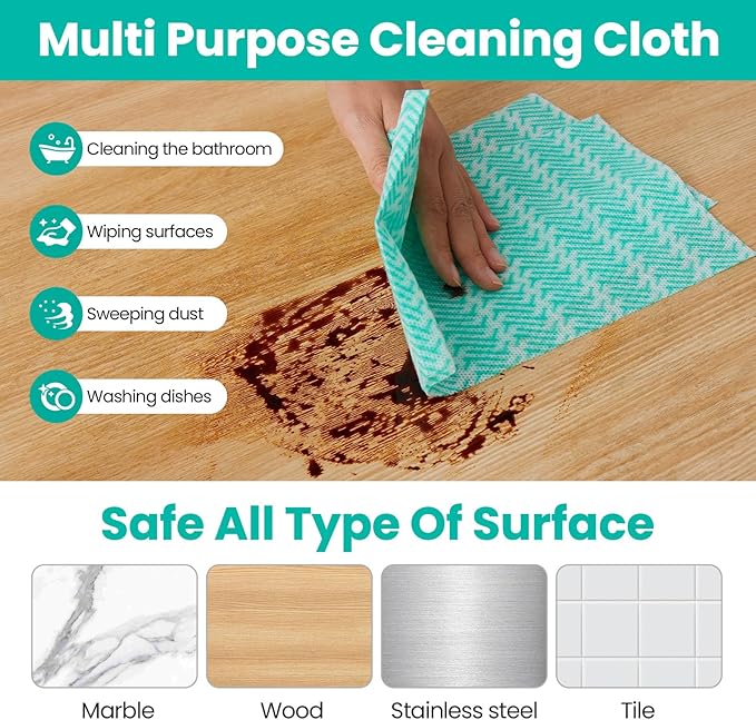 Reusable Cleaning Towels Reusable Cloths Dish Cloths, 100 Count Multi-Purpose Dry Handy Wipes Disposabel Kitchen Towels, Durable, Absoebent, Dry Quickly, Green, Handi Wipe