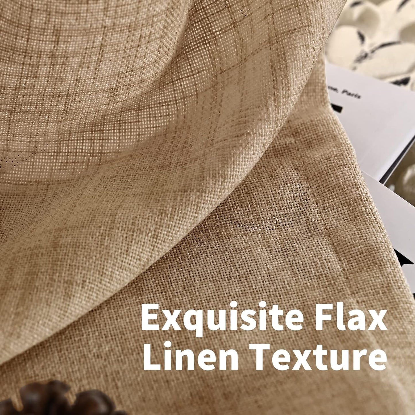YoungsTex Burlap Linen Semi Sheer Curtains 84 Inch Length for Living Room, Toffee Light Filtering Window Treatments Natural Rustic for Farmhouse Bedroom, 2 Panels, 40 X 84 Inch